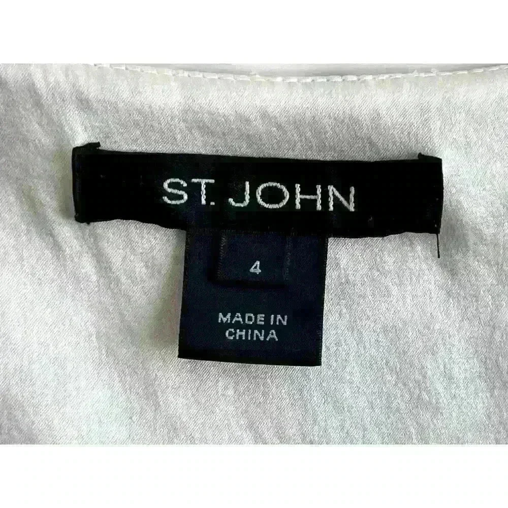St John Sz 4 Silk Ruffle Dot Top White Black Dot Pattern Feminine Pretty Elegant - Picture 13 of 16